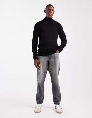 Threadbare Roll Neck Sweater In Black