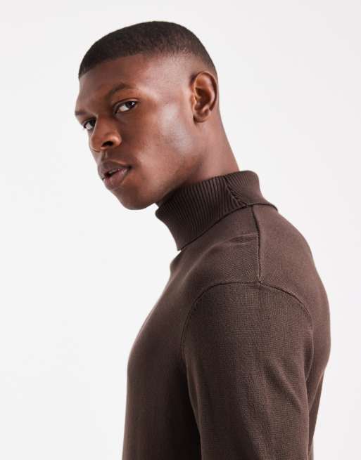 Threadbare roll neck sweater in chocolate brown, 4 of 5