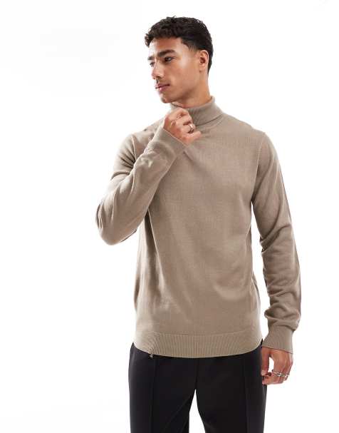 Threadbare roll neck sweater in taupe - view 1