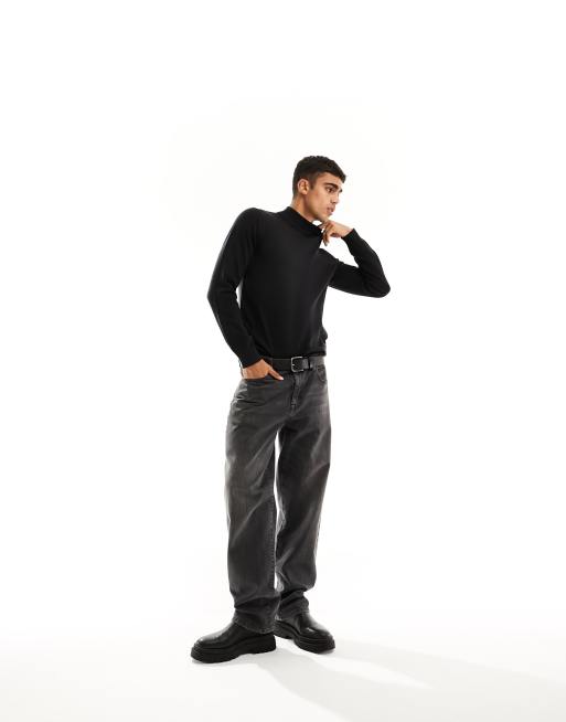 Threadbare – Rollkragenpullover aus Baumwolle in Schwarz