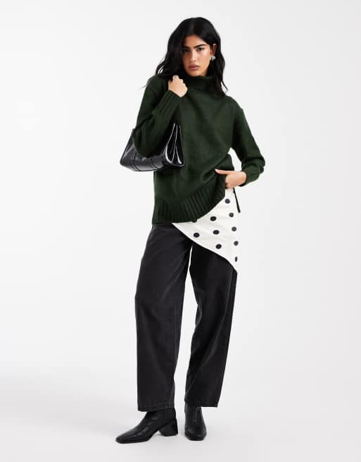 Threadbare – Rollkragenpullover aus Grobstrick in Khaki, 2 von 4