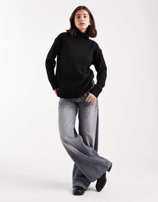 Threadbare – Rollkragenpullover aus Grobstrick in Schwarz, 3 von 4