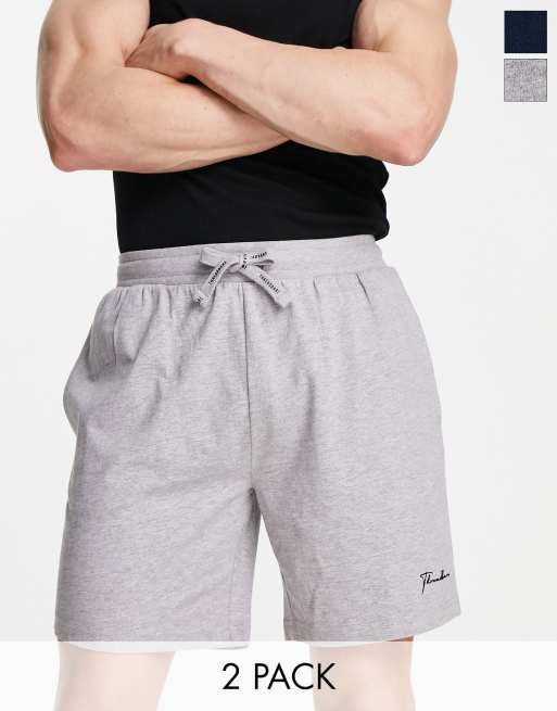 Threadbare – Ronson – Marinblå och grå mysshorts, 2-pack 