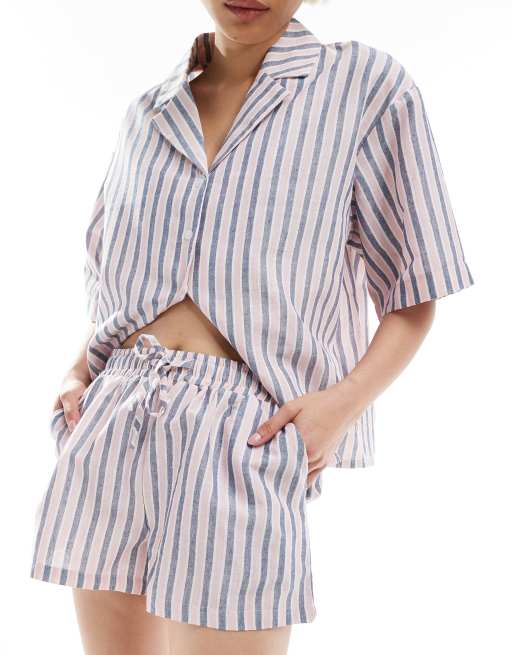 Threadbare – Rosa-blau gestreifte Strand-Shorts, Kombiteil, 2 von 5