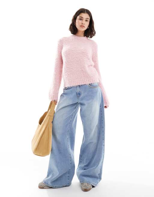 Threadbare – Rosa, fluffig, mjuk tröja med rund halsringning, 3 av 4