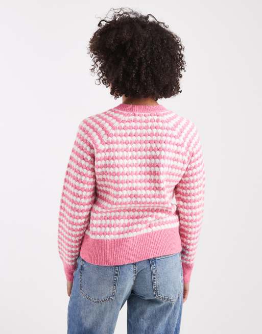 Threadbare – Rosa- och vitrandig, stickad kofta med knytning framtill, 2 av 4