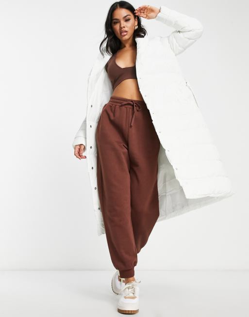 Threadbare - Rose - Gewatteerde maxi-jas met sjaalkraag in wit