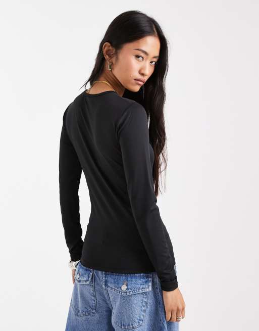 Threadbare round neck long sleeve jersey top in black, 2 of 4