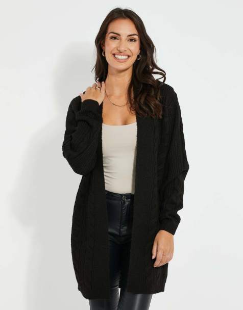 Threadbare Rozanna' cable knit cardigan in black - view 1