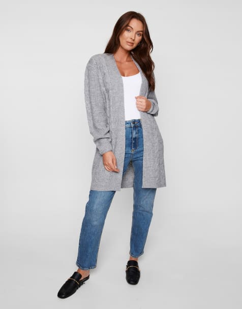 Threadbare Rozanna' cable knit cardigan in grey - view 1