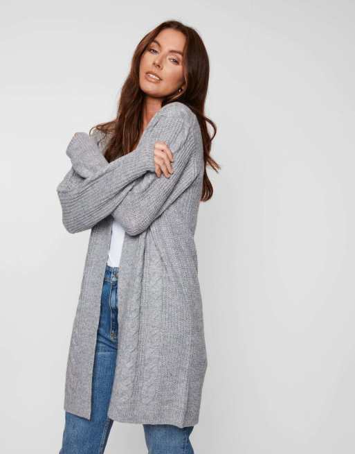 Threadbare Rozanna' cable knit cardigan in grey, 4 of 4
