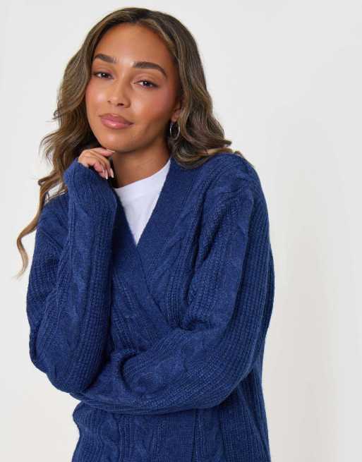Threadbare 'rozanna' cable knit cardigan in navy, 3 of 5