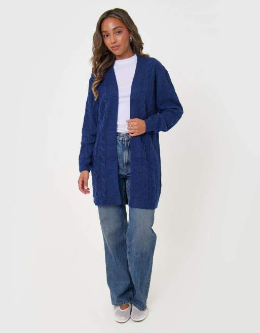 Threadbare 'rozanna' cable knit cardigan in navy, 4 of 5