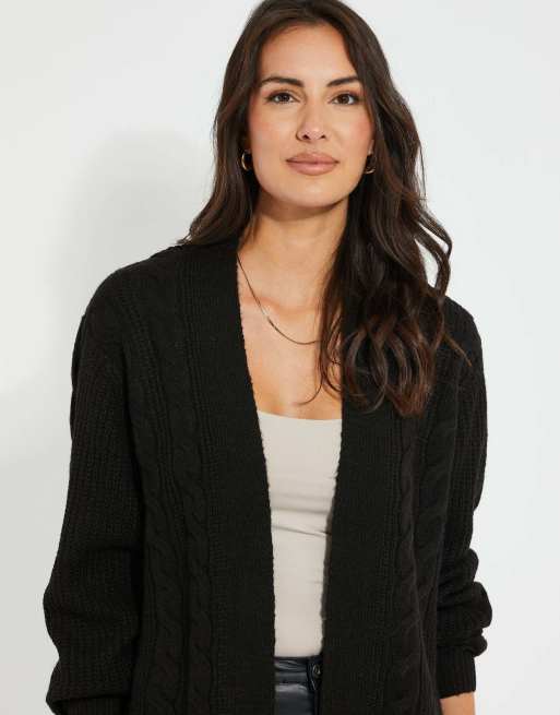 Threadbare – Rozanna – Czarny kardigan z dzianiny o warkoczowym splocie, 3 z 4