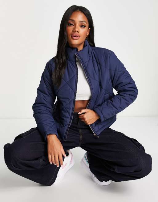 Topshop quilted puffer jacket navy sale