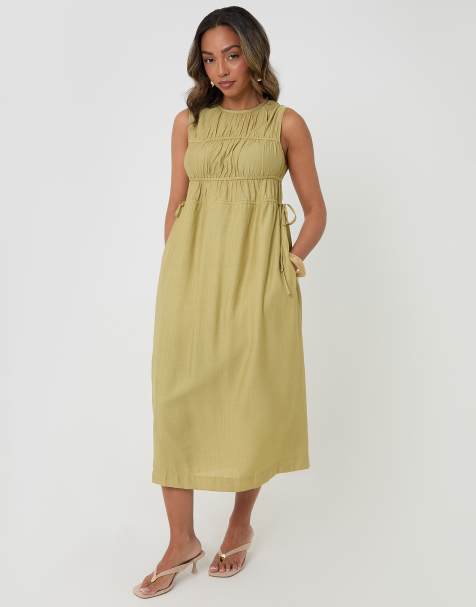 Threadbare Ruched drawstring midi dress in lime - view 1