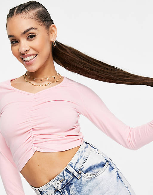 Threadbare ruched front crop top in pink