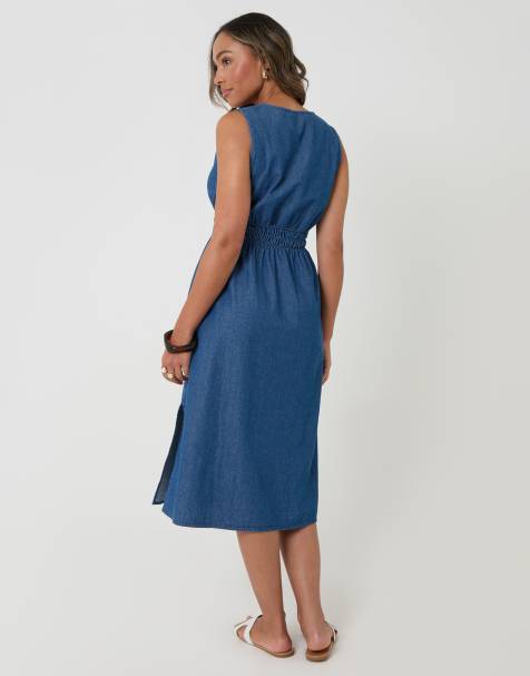 white christmas dresses Volume Sleeves Midi Dress - Denim Blue main image 0