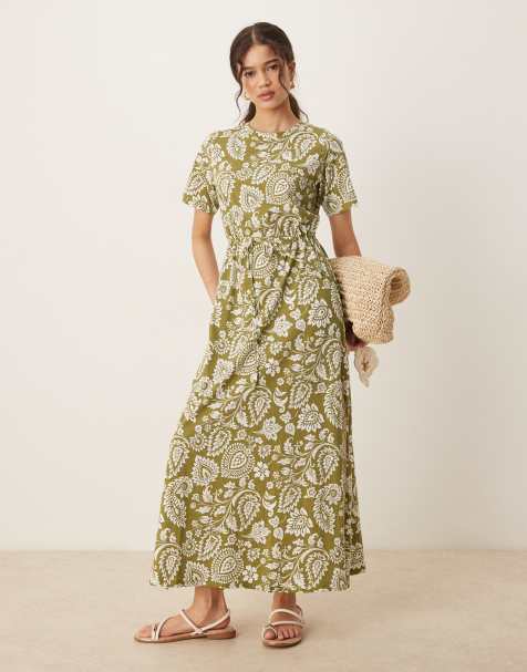 Threadbare Ruched waist jersey midi dress in khaki - view 1