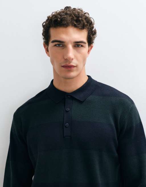 Threadbare Rugby-Strick-Poloshirt mit Streifen in Marineblau und Grün, 5 von 5