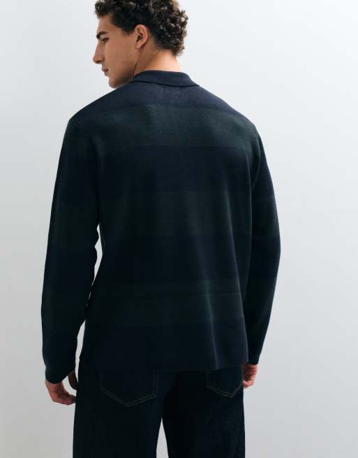 Threadbare rugbygebreide gestreepte polo in marineblauw en groen, 2 van 5