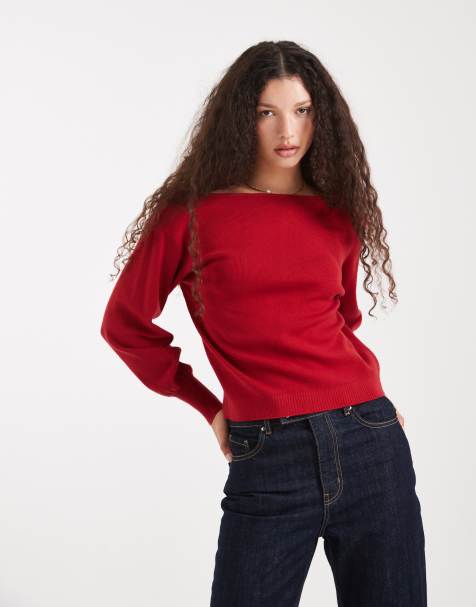 Threadbare - Ruimvallend sweatshirt met blote schouder in rood - view 1
