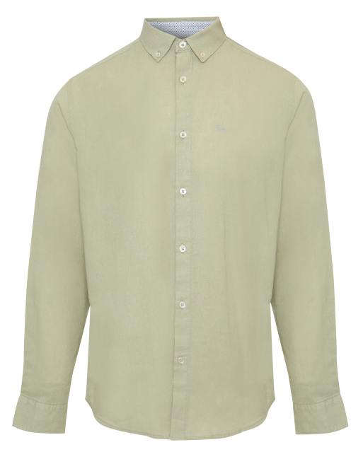 Threadbare – Salviagrön skjorta i linnemix med långa ärmar, 4 av 4