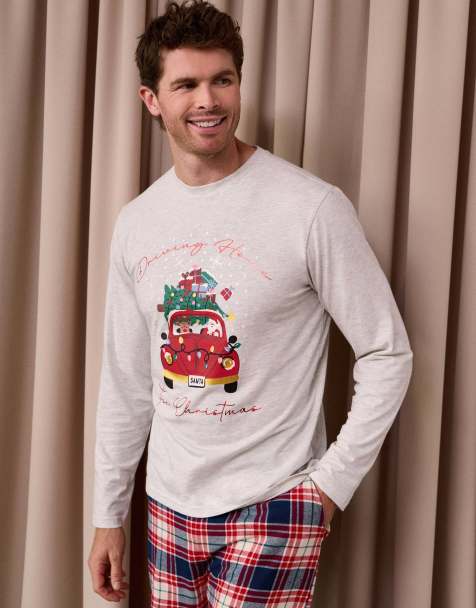 Threadbare Santa car pyjama set in cream - view 1