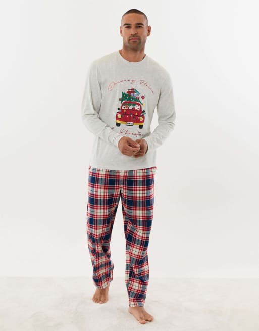 Threadbare Santa car pyjama set in cream, 2 of 5