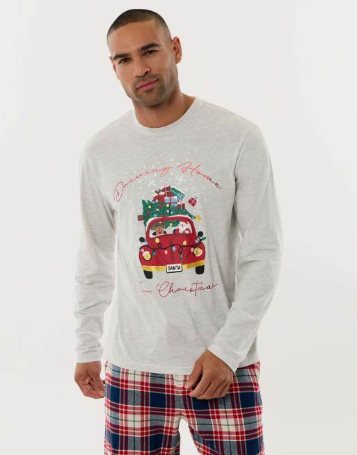 Threadbare Santa car pyjama set in cream, 4 of 5