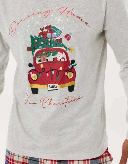 Threadbare Santa car pyjama set in cream, 5 of 5
