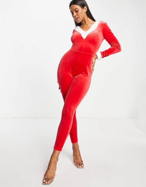 Threadbare - Santa - Tuta jumpsuit natalizia a maniche lunghe con bordi in pelliccia sintetica