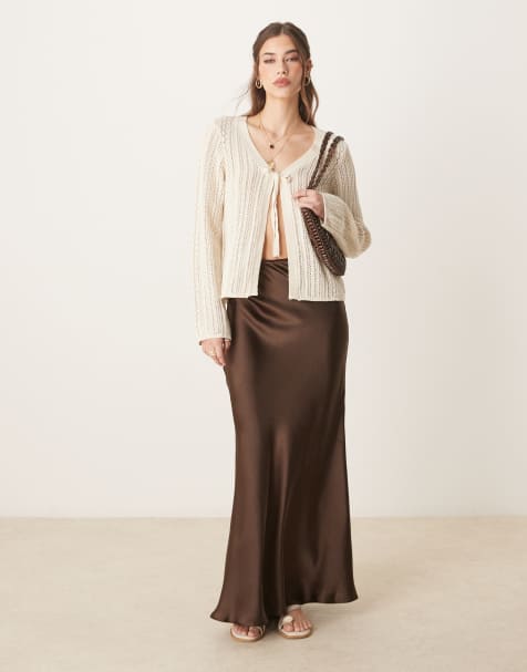 Threadbare satin midi skirt in chocolate brown - view 1