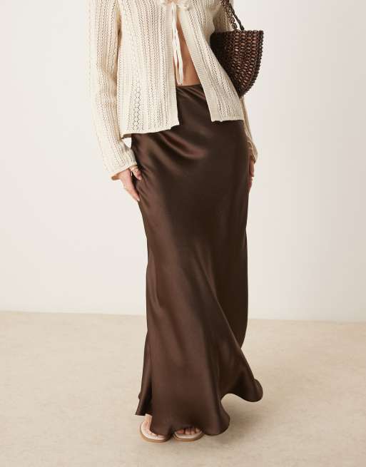 Threadbare satin midi skirt in chocolate brown