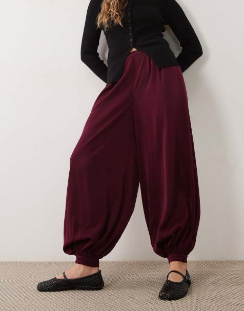 Threadbare satin pull on balloon pants in plum - view 1