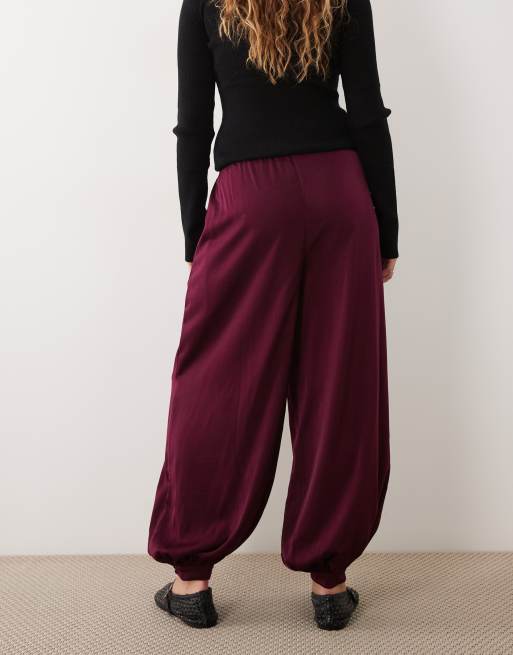 Threadbare satin pull on balloon pants in plum, 5 of 5