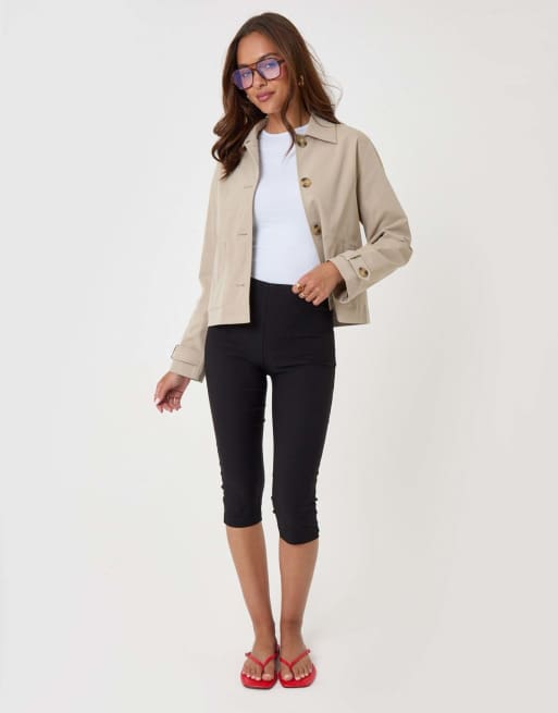 Threadbare Scarf detail cropped trench coat in stone in stone, 5 of 6