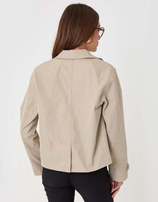 Threadbare Scarf detail cropped trench coat in stone in stone, 6 of 6