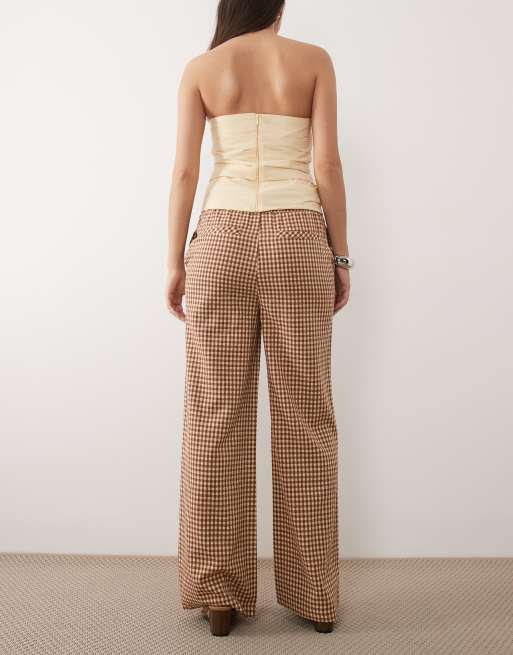 Threadbare – Schlupfhose mit Vichy-Karomuster in Braun und Ecru, 5 von 5
