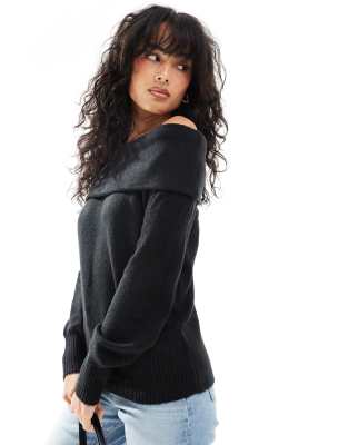 Threadbare - Schulterfreier Pullover in Schwarz