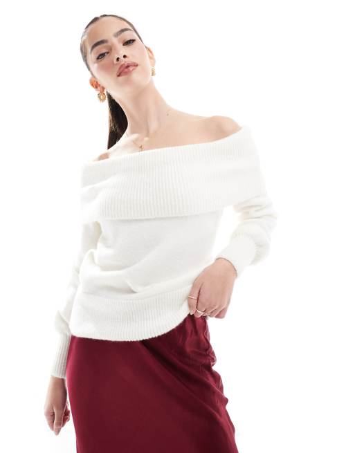 Threadbare – Schulterfreier Pullover in Weiß