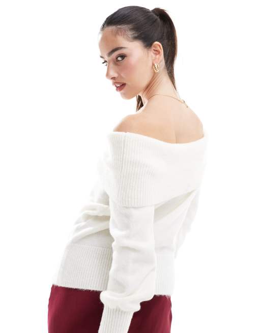 Threadbare – Schulterfreier Pullover in Weiß
