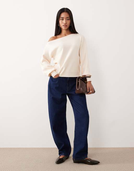 Threadbare – Schulterfreies Sweatshirt in Creme mit lockerem Schnitt, 3 von 4