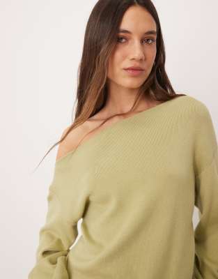 Threadbare - Schulterfreies Sweatshirt in Salbeigrün mit lockerem Schnitt