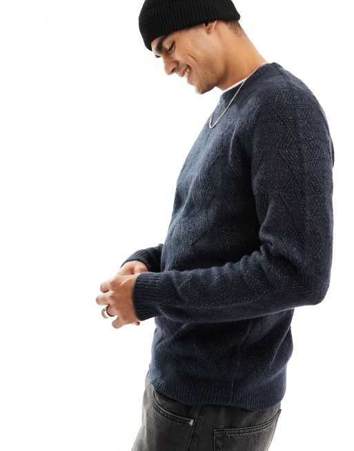 Threadbare – Schwerer Strickpullover in Marineblau mit Struktur