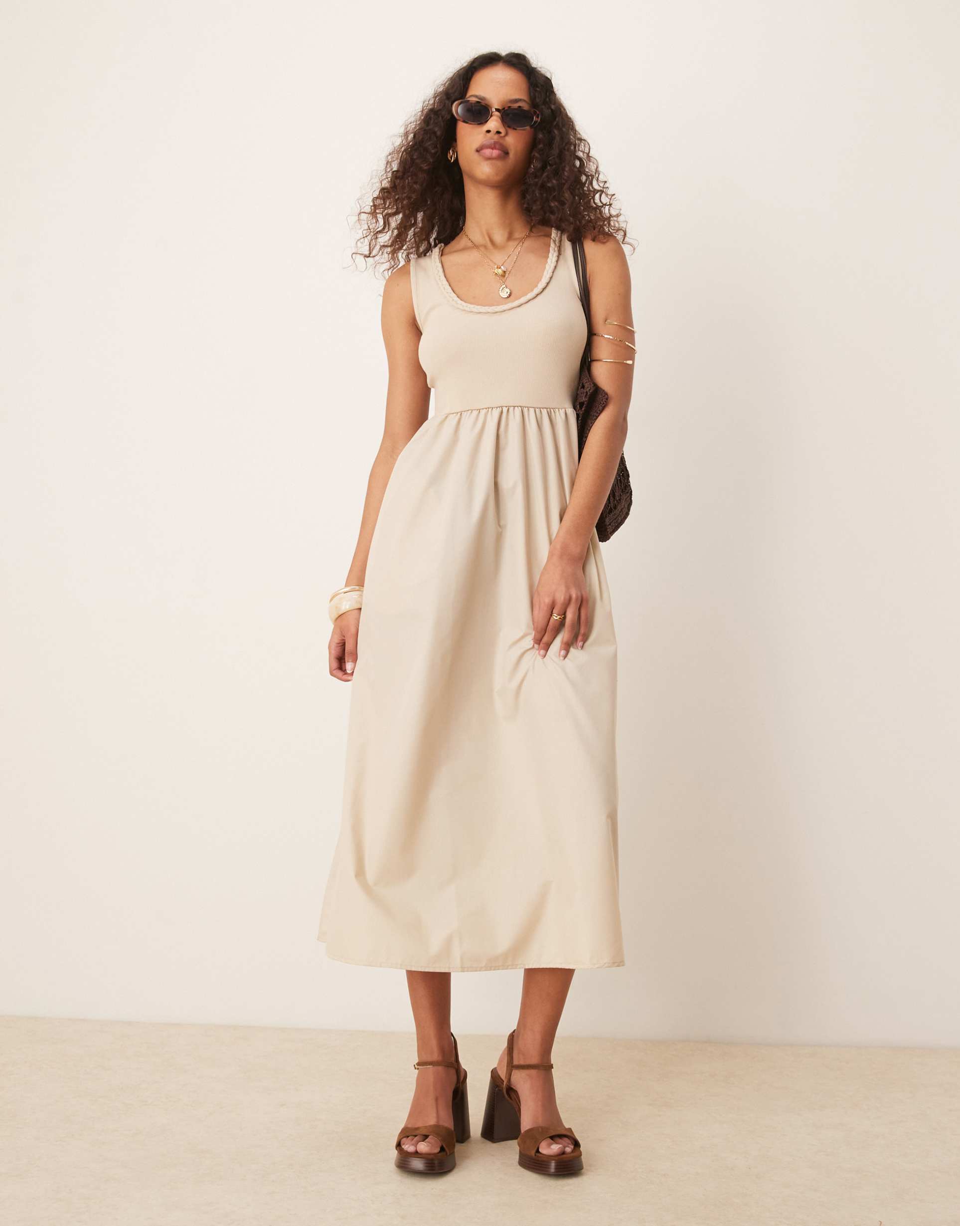 threadbare scoop neck maxi dress in taupe