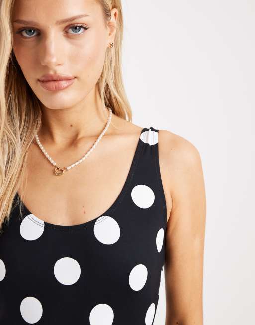 Threadbare scoop neck swimsuit in black polka dot, 3 of 4