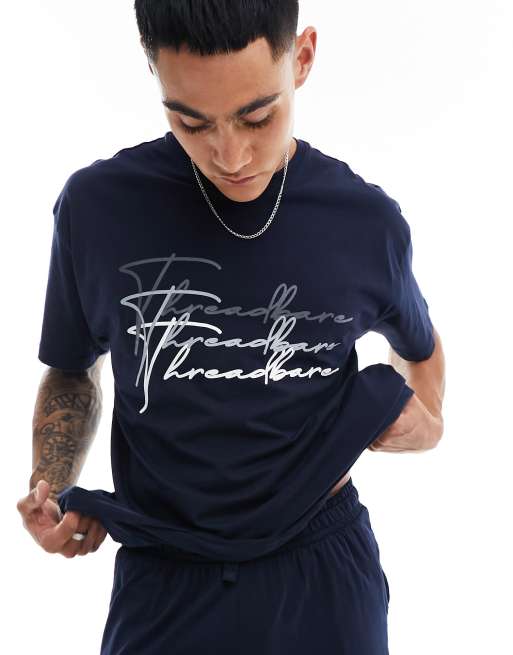 Threadbare scribble short sleeve lounge set in navy