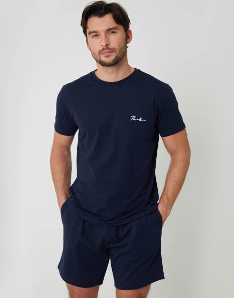 Threadbare Script logo short lounge set (2-piece set) in navy - view 1