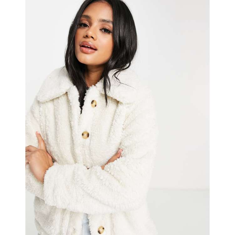 Threadbare Seal borg trucker jacket in cream ASOS